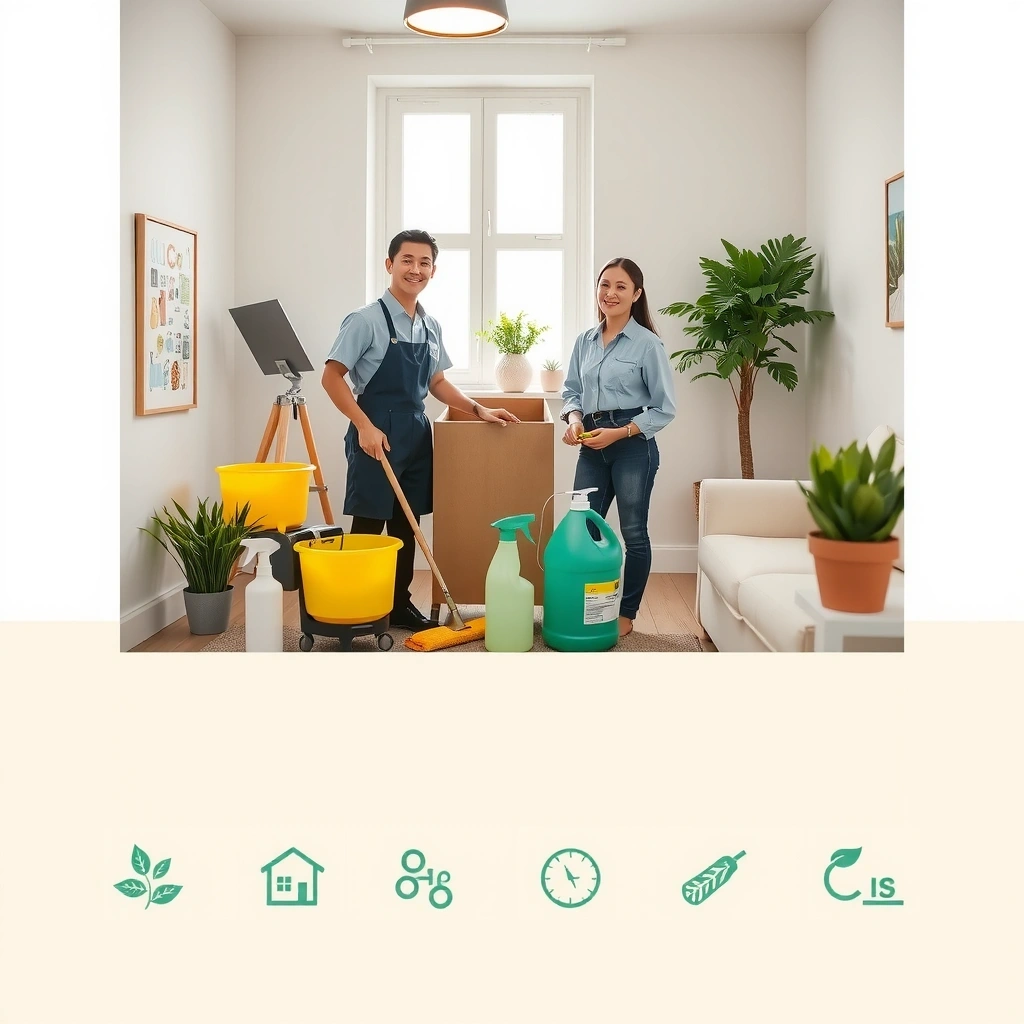 Professional eco-friendly cleaning service team in action